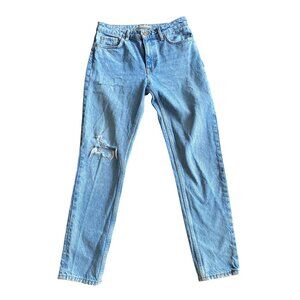 Zara Basic Denim Dept High-Waist Light Blue Distressed Jeans Size 36 Straight Fi